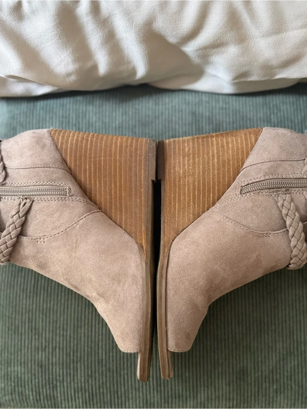 Madden Girl Taupe Braided Wedge Ankle Booties